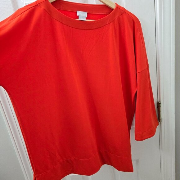 Chico's Oversized Top Womens Size 00 US XS Orange Red 3/4 sleeves Slinky Stretch - Picture 5 of 8
